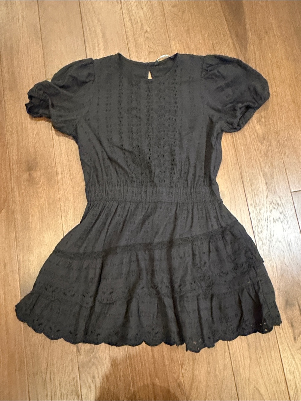 Zara Swiss Dot Black Eyelet Puff Sleeve Dress Size Large - C30-148